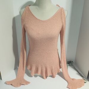 Express Cold Shoulder Peplum Sweater Light pink Size Xsmall Bell Sleeve Tie